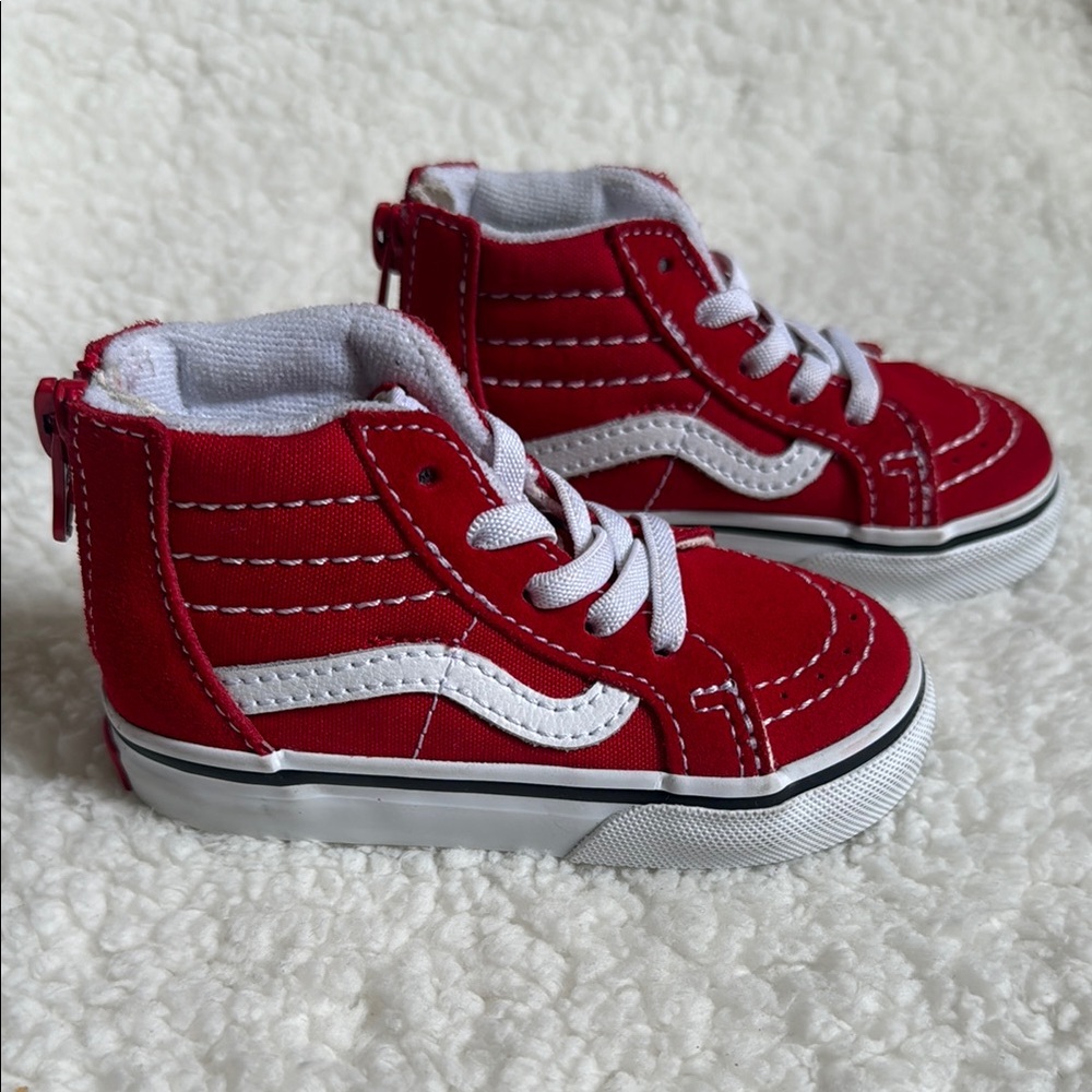 Vans Red and White High-Top Sneakers